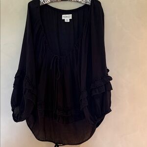 Denim & Supply Ralph Lauren Black Ruffle Peasant Top Blouse  Boho Medium